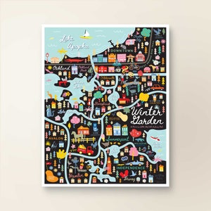 WINTER GARTEN FL Karte Kunst Wand Dekor | Stadt Karte Wintergarten Florida | Kunstdruck Poster | Wunderliche Illustration | Nachtversion