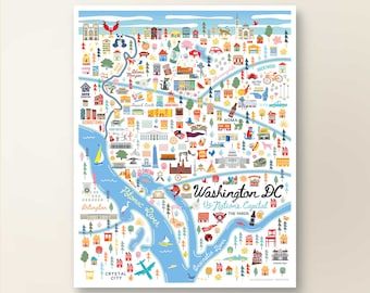 WASHINGTON DC Wall Art | Map Washington DC | District of Columbia City Map Poster | The Nations Capital | Whimsical Illustration Print