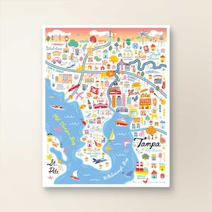 TAMPA FL Karte Kunst Wanddekoration | Florida Stadtplan Tampa | Kunstdruck POSTER | Skurrile Illustration | Day Version