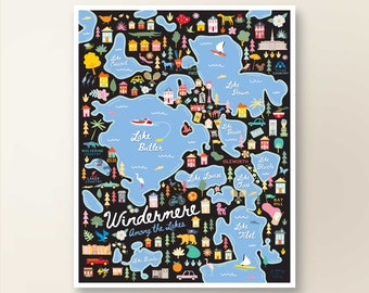 WINDERMERE FL Map Art Wall Decor | City Map Windermere Florida | Art Print Poster | Whimsical Illustration | Night Version
