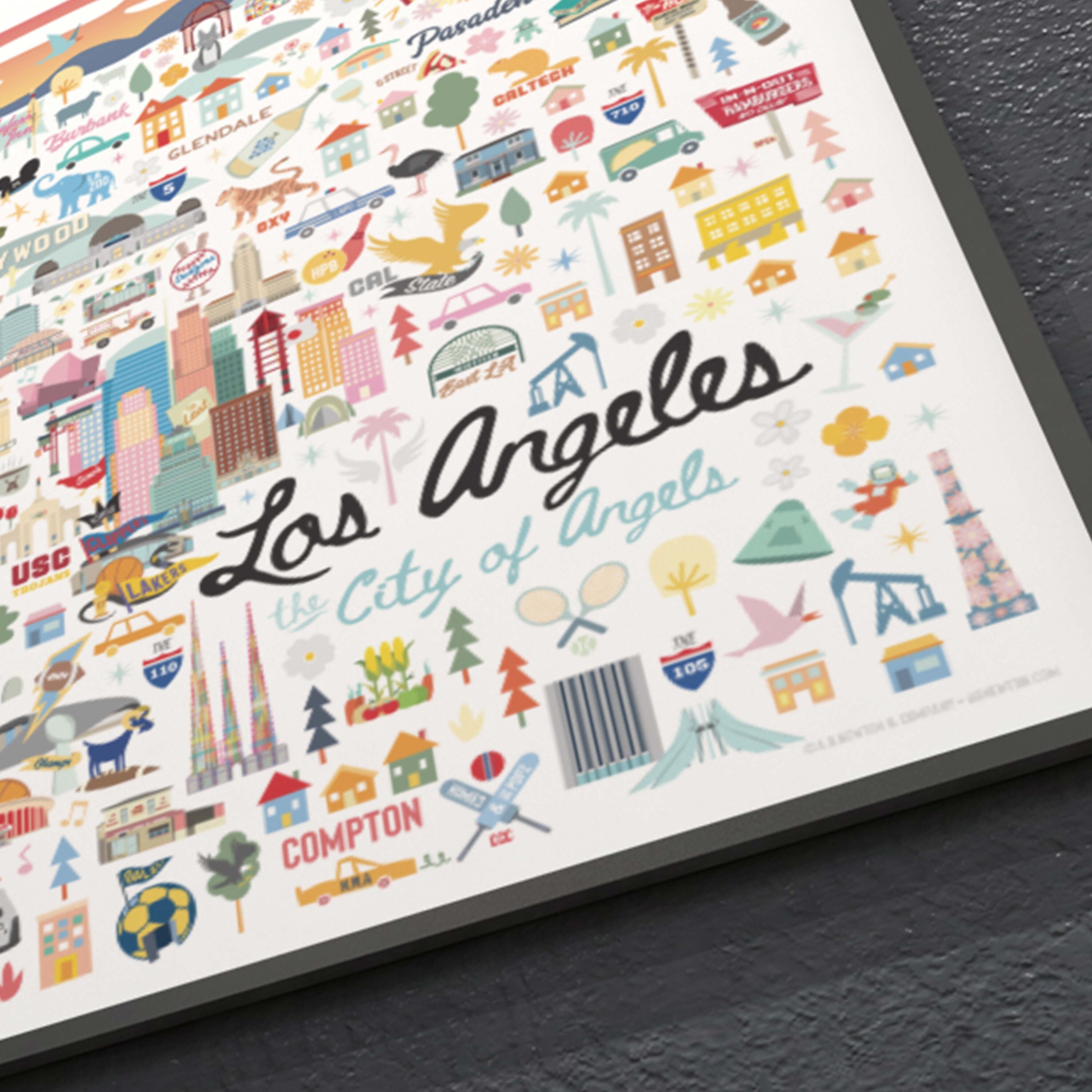 LOS ANGELES CA Map Art Wall Decor | City Map Los Angeles California ...