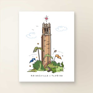 CENTURY TOWER / Decoración de pared de arte / Serie de impresión colegiada / Universidad de Florida / Impresión de carteles / Ilustración de bocetos