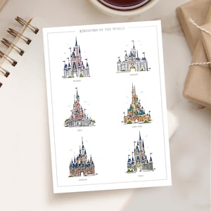 Princess Castle Kingdoms of the World Postcard | Kingdom Graphic Line Art Print | Girls Room | Nursery Baby Room Decor | Theme Park Series