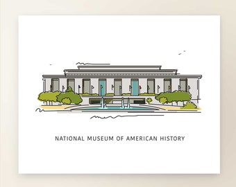 AMERICAN HISTORY Museum  | Art Wall Decor | Washington D.C. Iconic Landmark Series | Poster Print | Sketch Illustration