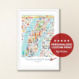 Póster de arte de pared personalizado con el mapa de Nueva York, Manhattan, Nueva York, decoración del hogar, ilustración con el mapa de los barrios de Nueva York