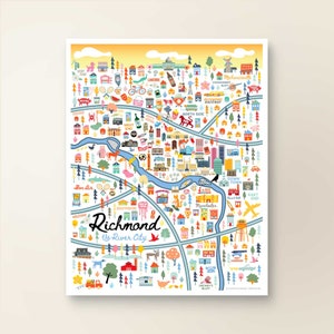 RICHMOND VA Map Art Wall Decor | Richmond Virginia Stadtplan | Kunstdruck POSTER | Skurrile Illustration | Day Version