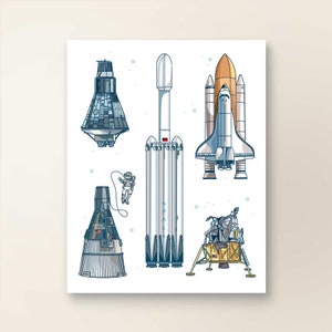 SPACE COLLAGE | Art Wall Decor | Space Travel Print Series | Poster Print | Sketch Illustration