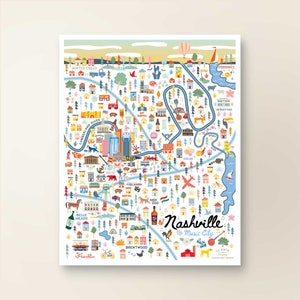 NASHVILLE TN Map Art Wall Decor | City Map Nashville Tennessee | Art Print Poster | Whimsical Illustration | Day Version