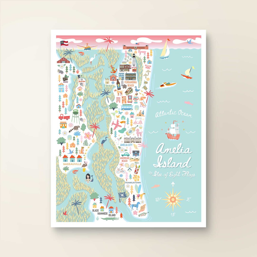 AMELIA ISLAND FL Map Art Wall Decor City Map Amelia Island Florida Art