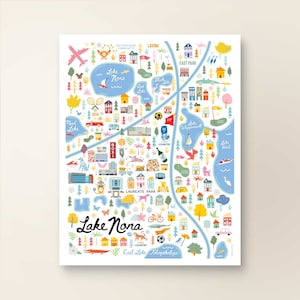 LAKE NONA FL kaartkunst muurdecoratie | Stadsplan Lake Nona, Florida | Poster kunstafdruk | Grillige illustratie | Dagversie: