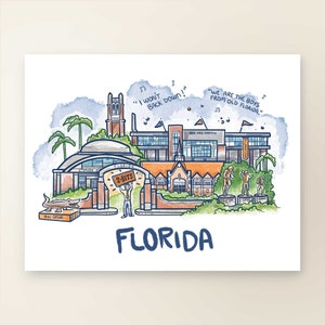 CAMPUS LIFE / Decoración de pared de arte / Serie de impresión colegiada / Universidad de Florida / Impresión de carteles / Ilustración de bocetos