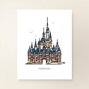 Princess Castle SHANGHAI | Kingdom Graphic Line Art Print Collection | Girls Room | Magic Nursery Baby Room Decor | Theme Park Series