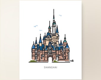 Princess Castle SHANGHAI | Kingdom Graphic Line Art Print Collection | Girls Room | Magic Nursery Baby Room Decor | Theme Park Series