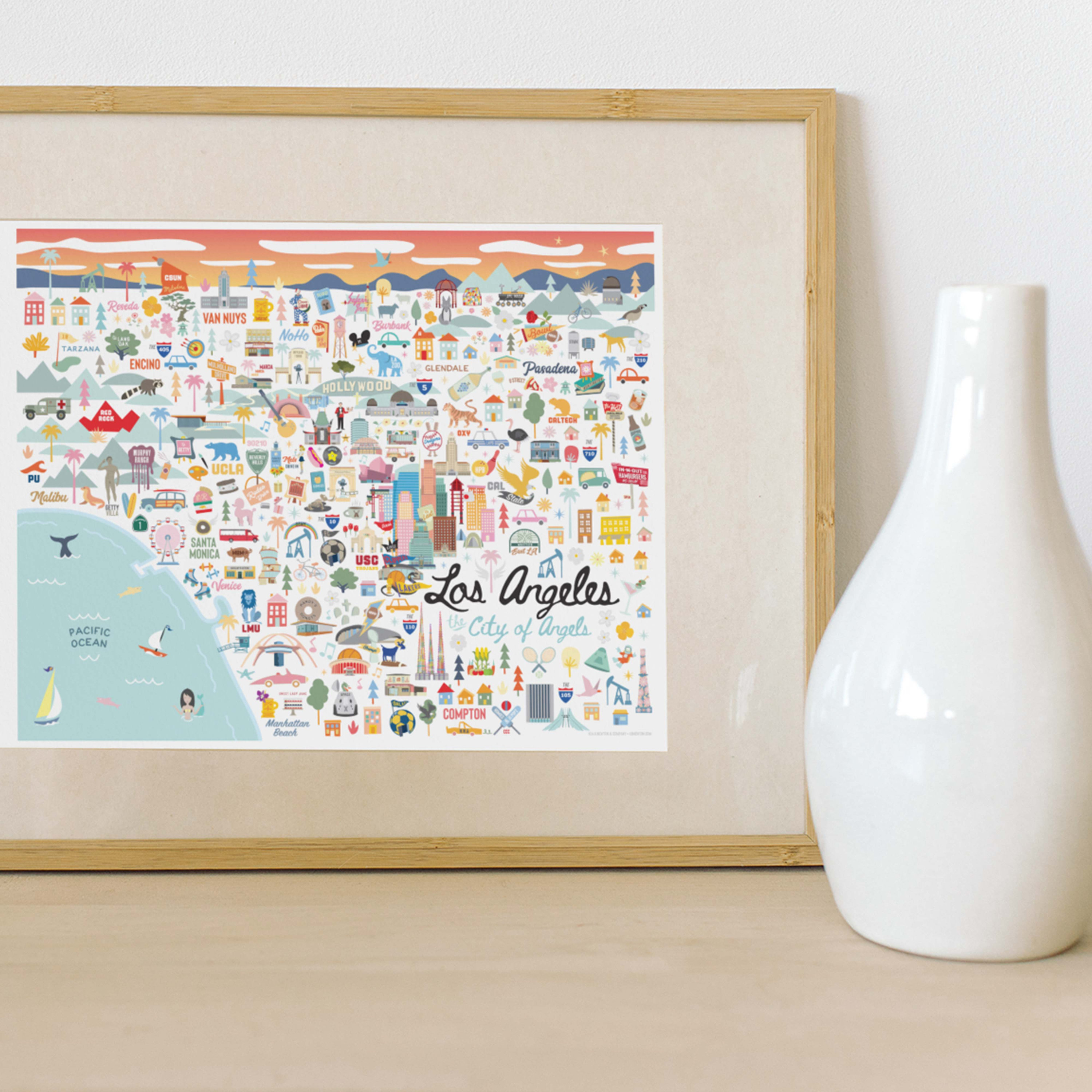 LOS ANGELES CA Map Art Wall Decor | City Map Los Angeles California ...