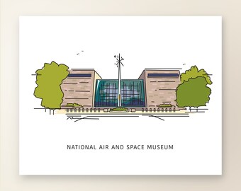 AIR and SPACE Museum / Art Wall Decor / Washington D.C. Iconic Landmark Series / Poster Print / Sketch Illustration