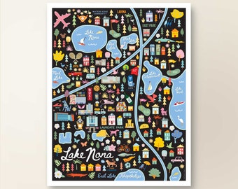 LAKE NONA FL Map Art Wall Decor | City Map Lake Nona Florida | Art Print Poster | Whimsical Illustration | Night Version