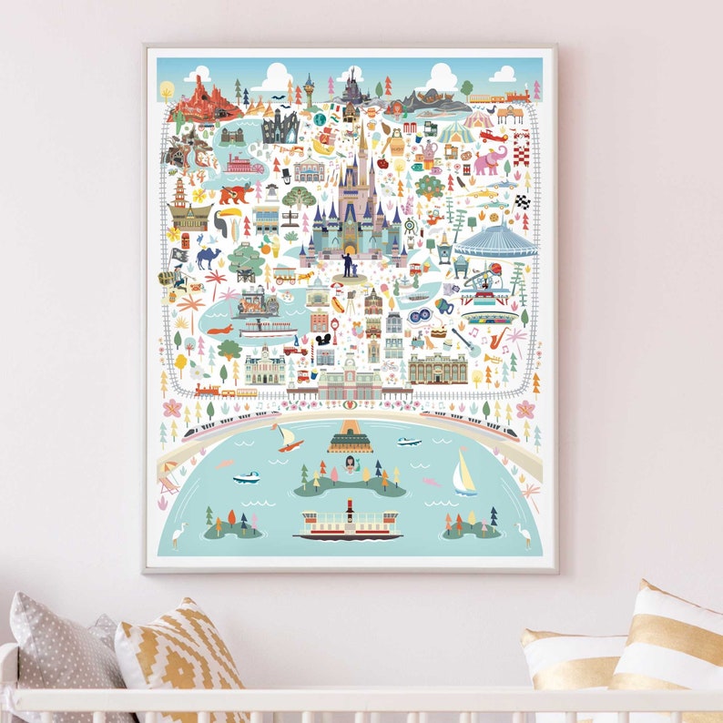 MAGIC KINGDOM Poster Walt Disney World Magic Kingdom Whimsical Map Walt Disney World Wall Decor Disney Art Print 11x14 inch