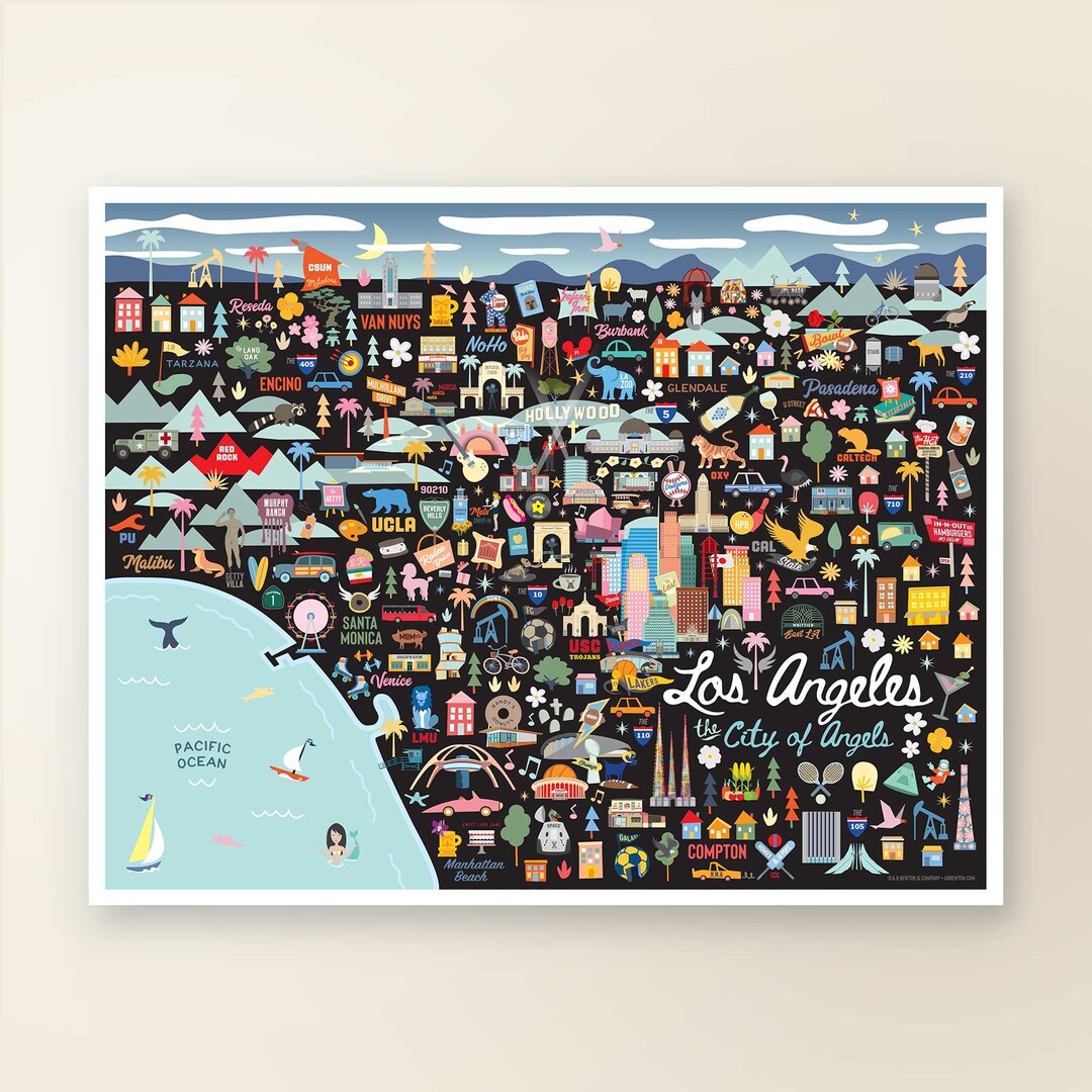 LOS ANGELES CA Map Art Wall Decor | City Map Los Angeles California ...