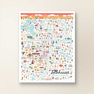 TALLAHASSEE FL kaartkunst muurdecoratie | Stadsplan Tallahassee, Florida | Poster kunstafdruk | Grillige illustratie | Dagversie: