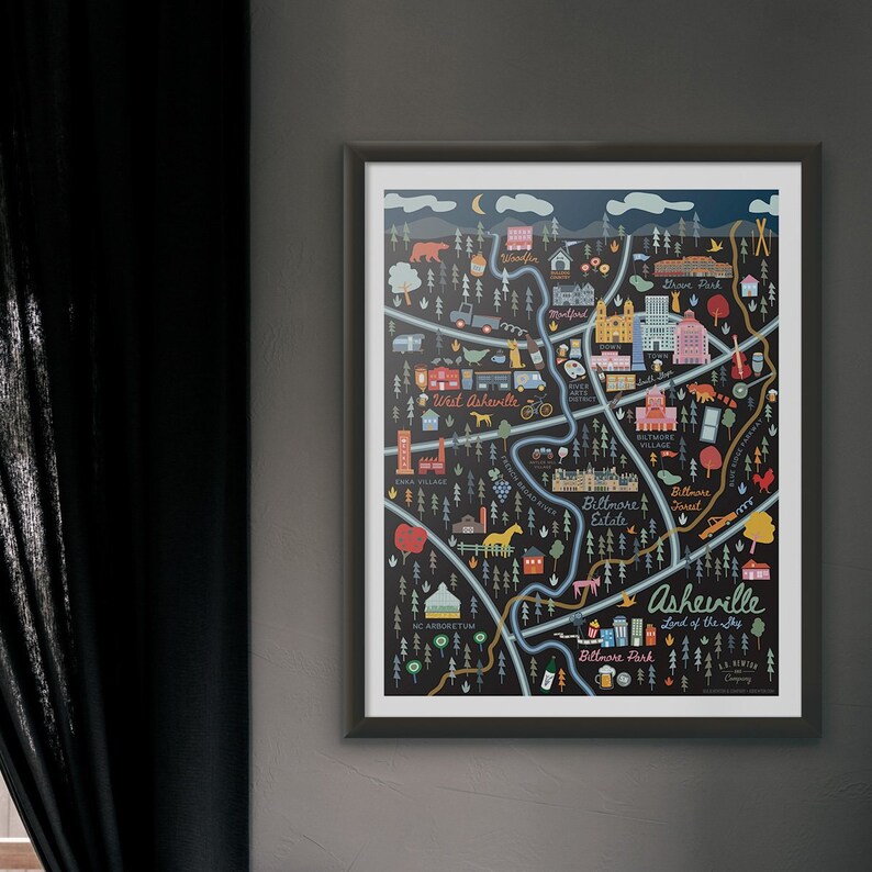 ASHEVILLE NC Map Art Wall Decor City Map Asheville North Etsy