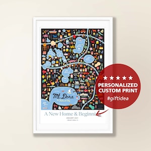 MOUNT DORA FL Personalized Wall Art | Mount Dora Florida Home Decor Artwork | Mt Dora Wall Decor | Print | Whimsical Illustration | Night
