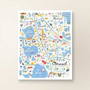 CLERMONT FL Karte Kunst Wanddekoration | Clermont Florida Stadtplan | Kunstdruck POSTER | Skurrile Illustration | Day Version