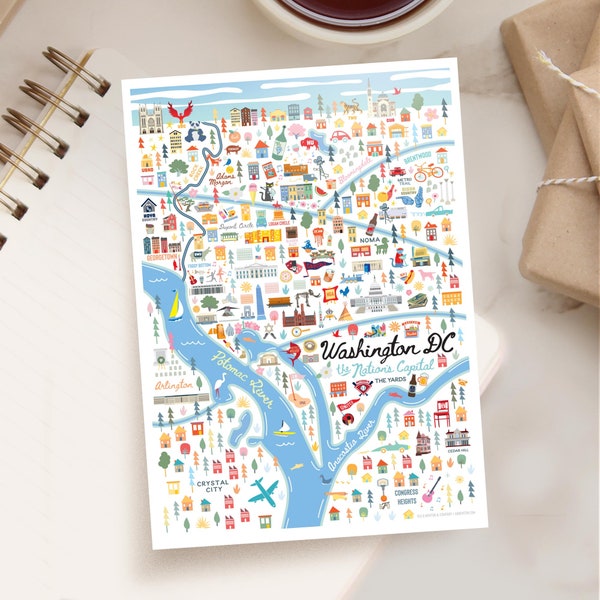 WASHINGTON D.C. 5x7 Postcard | City Map Art Washington D.C. | City Series | Whimsical Illustration | Day Version