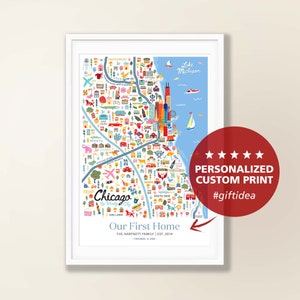 CHICAGO IL Personalisierte Wandkunst | Chicago Illinois Home Decor Kunstwerk | Chicago Wanddekoration | Druck | Wunderliche Illustration | Tagesversion
