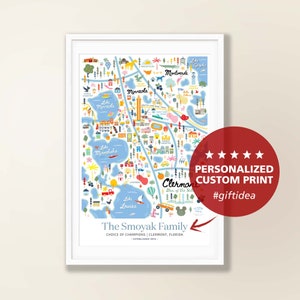 CLERMONT FL gepersonaliseerde kunst aan de muur | Clermont Florida Home Decor Kunstwerk | Clermont Decor | Art Print | Grillige Illustratie | Dag versie