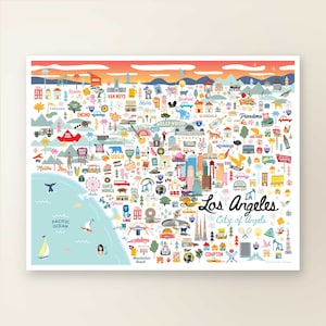 LOS ANGELES CA Map Art Wall Decor | City Map Los Angeles California | Art Print Poster | Whimsical Illustration | Day Version