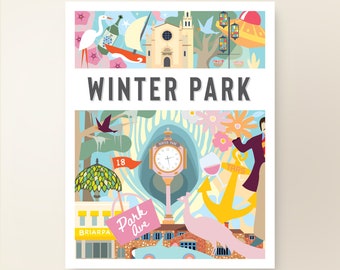 WINTER PARK College Park Map Art Wall Decor | City Map Winter Park Florida | Art Print Poster | Whimsical Illustration