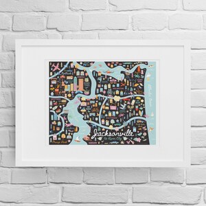 JACKSONVILLE FL Map Art Wall Decor City Map Jacksonville Florida Art Print Poster Whimsical Illustration Night Version 11x14 inch