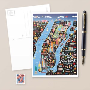 NEW YORK NYC 5x7 Postcard City Map Art New York City City Series Whimsical Illustration Night Version Bild 4