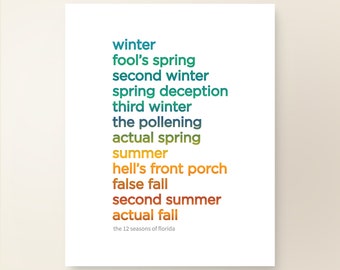 12 SEASONS of FLORIDA | Funny Wall Art Print | Art Print | Florida Sunshine | Colorful Graphic Illustration