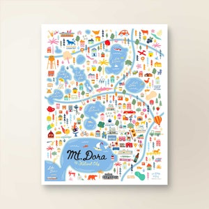 MOUNT DORA FL kaartkunst muurdecoratie | Stadsplan Mount Dora, Florida | Poster kunstafdruk | Grillige illustratie | Dagversie: