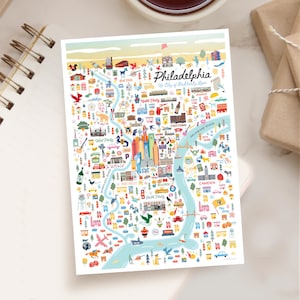 PHILADELPHIA PA 5x7 Postcard | Montage City Series | Celebrate City of Philadelphia Pennsylvania | Whimsical Illustration