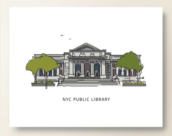 NYC PUBLIC Library  | Art Wall Decor | NYC Iconic Landmark Series | Poster Print | Gesture Sketch Illustration