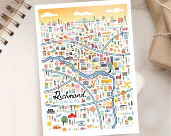 RICHMOND VA 5x7 Postcard | City Map Art Richmond Virgina | City Series | Whimsical Illustration | Day Version