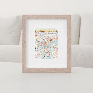 PHILADELPHIA PA Map Art Wall Decor City Map Philadelphia Pennsylvania Love Philly Whimsical Illustration Day Version 8x10 inch