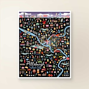 PITTSBURGH PA Map Art Wall Decor | City Map Pittsburgh Pennsylvania | Art Print Poster | Whimsical Illustration | Night Version