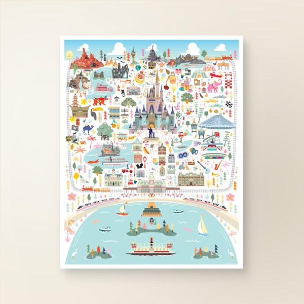 MAGIC KINGDOM Poster | Walt Disney World Magic Kingdom Whimsical Map | Walt Disney World Wall Decor | Disney Art Print