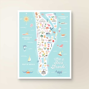 BOCA GRANDE FL Mapa Arte Decoración de pared / Mapa de la ciudad Boca Grande Florida / Cartel de impresión de arte / Ilustración caprichosa / Versión de día