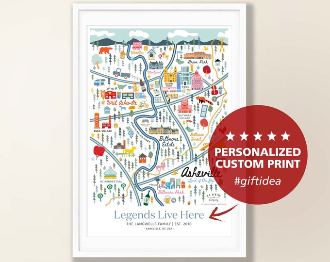 ASHEVILLE NC Map Art Wall Decor City Map Asheville North Etsy