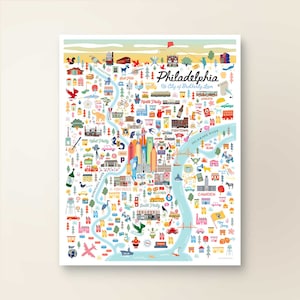 PHILADELPHIA PA Map Art Wall Decor | City Map Philadelphia Pennsylvania | Love Philly | Whimsical Illustration | Day Version