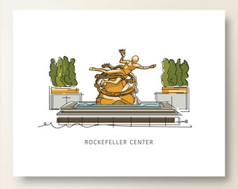 ROCKEFELLER CENTER  | Art Wall Decor | NYC Iconic Landmark Series | Poster Print | Gesture Sketch