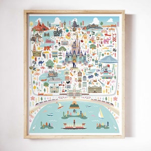 MAGIC KINGDOM Poster Walt Disney World Magic Kingdom Whimsical Map Walt Disney World Wall Decor Disney Art Print 22x28 inch