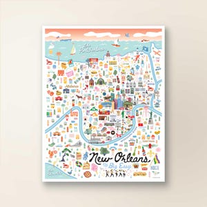 NEW ORLEANS LA | Map Art Wall Decor | City Map New Orleans Louisiana | Art Print Poster | Whimsical Illustration | Day Version