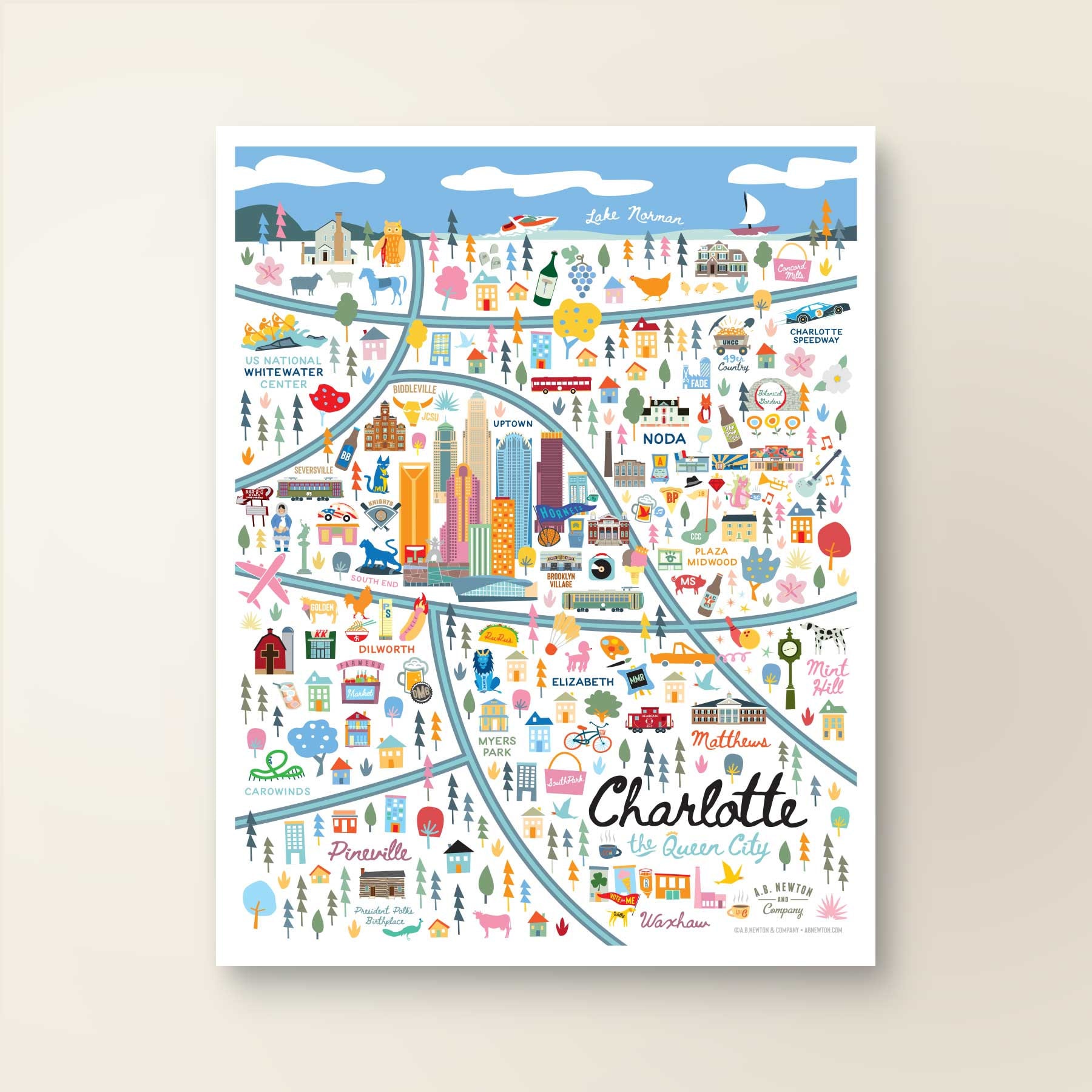 CHARLOTTE NC Map Art Wall Decor City Map Charlotte North