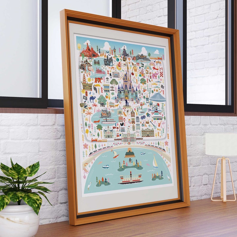 MAGIC KINGDOM Poster Walt Disney World Magic Kingdom Whimsical Map Walt Disney World Wall Decor Disney Art Print 16x20 inch