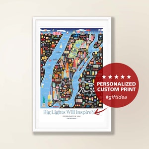 NUEVA YORK NYC Arte mural personalizado / Manhattan / Nueva York Home Decor Artwork / New York Wall Decor / Print / Whimsical Illustration / Night